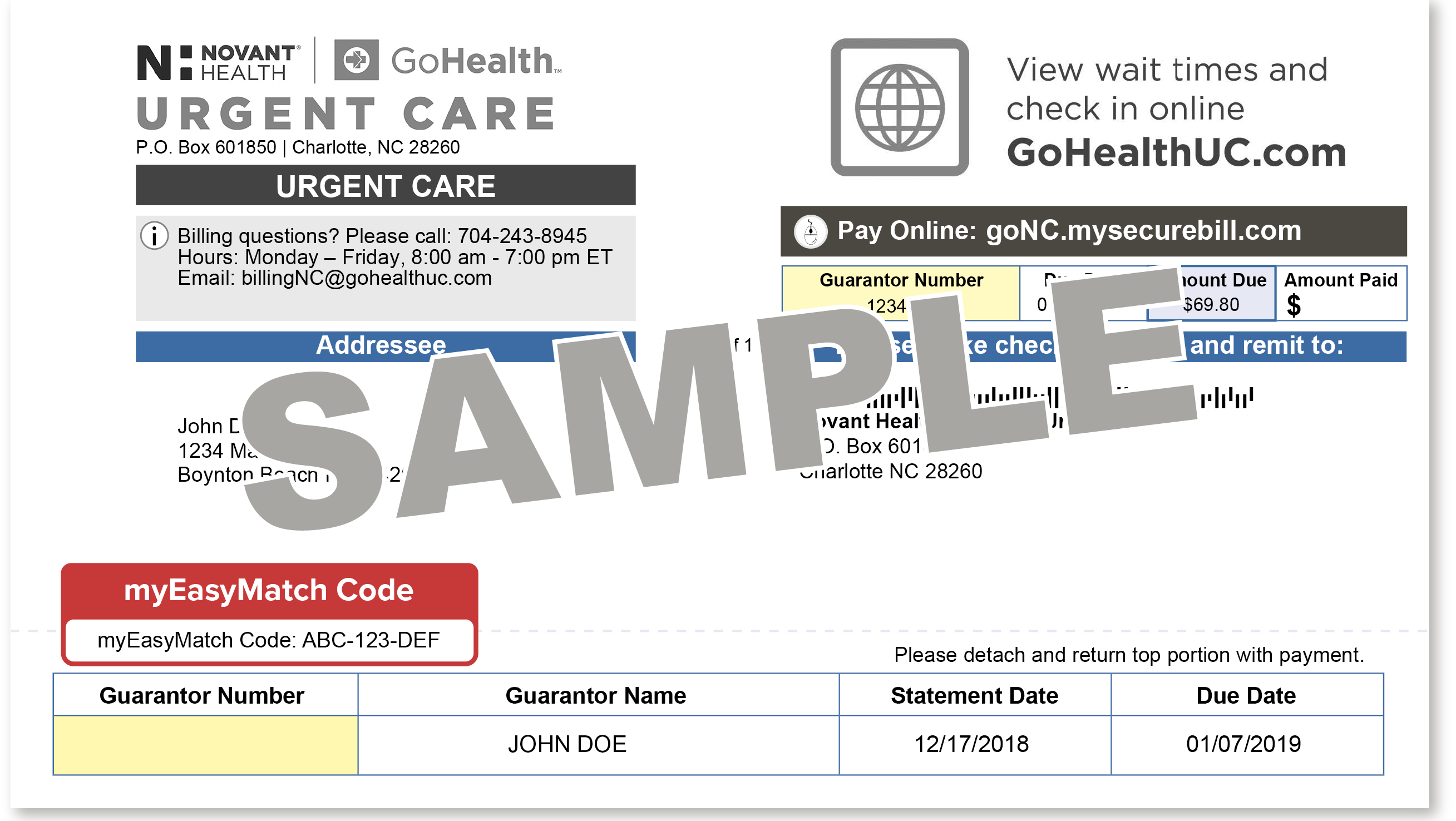 Novant GoHealth Urgent Care mySecurebill